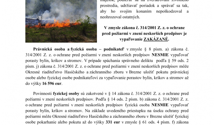 2. fotografia fotogalérie Aktuality / Informácia pre občanov Obce Lubeník:  Preventívne opatrenia na zníženie požiarovosti súvisiacej s vypaľovaním suchých trávnatých porastov - foto