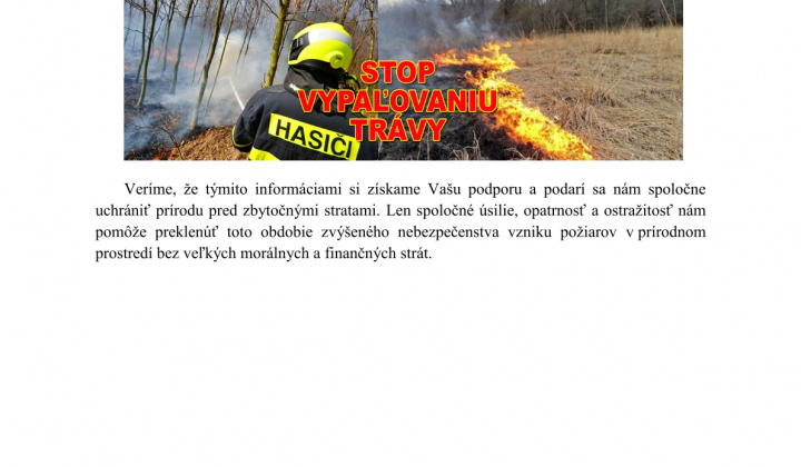 3. fotografia fotogalérie Aktuality / Informácia pre občanov Obce Lubeník:  Preventívne opatrenia na zníženie požiarovosti súvisiacej s vypaľovaním suchých trávnatých porastov - foto