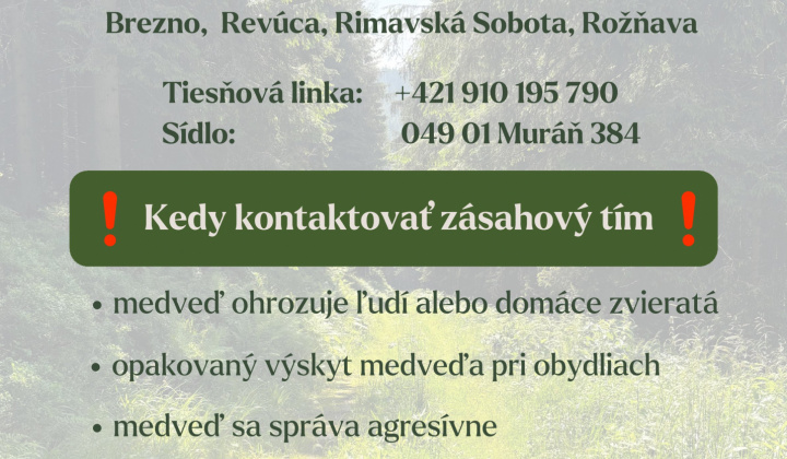 Fotka - Informovanosť občanov - Zásahový tím pre medveďa hnedého